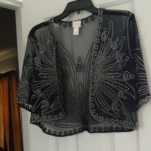 Embroidered Sheer Luxe Bolero Open Jacket Chicos Size 1 or US M 8-10 NWOT - Picture 12 of 13